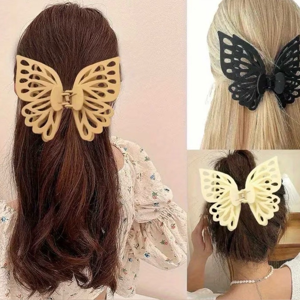 Butterfly Hair Clips Set in Black, Cream, and Tan
